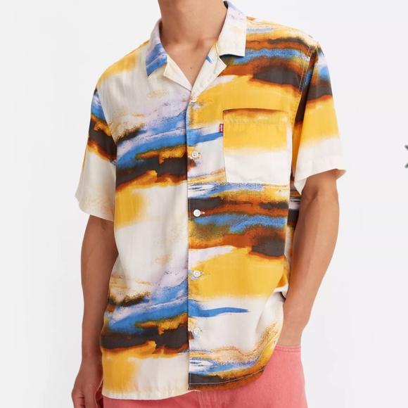 Levi’s Men’s Vibrant Multi Sunset Camp Button Down Hawaiian Summer Shirt Sz-L - Picture 1 of 7
